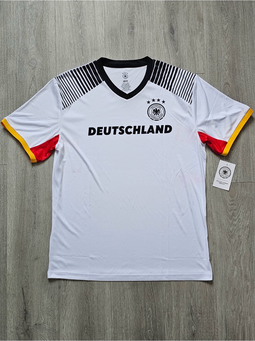 Deutschland National Team Soccer Jersey White With Black, Red & Gold Accents Xl